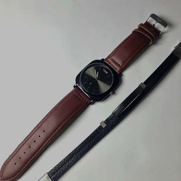 Decent Leather Strap Watch with Bracelet